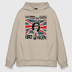 Толстовка оверсайз мужская Sex Pistols - God Save The Queen, цвет: миндальный