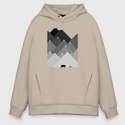 Толстовка оверсайз мужская Медведь и треугольные горы, цвет: миндальный