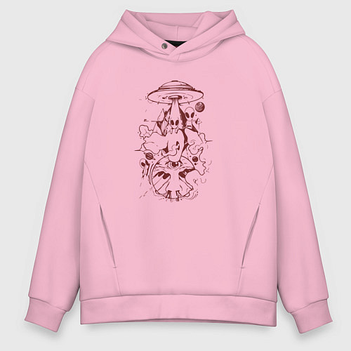 Мужское худи оверсайз Инопланетяне Нло / Светло-розовый – фото 1