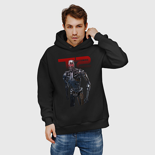 Мужское худи оверсайз Terminator 2 - T800 / Черный – фото 3