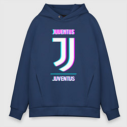 Толстовка оверсайз мужская Juventus FC в стиле Glitch, цвет: тёмно-синий