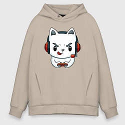 Толстовка оверсайз мужская Кот игроман The cat is a gambler, цвет: миндальный