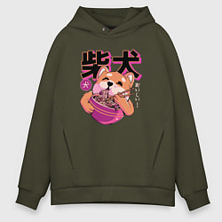Толстовка оверсайз мужская Japanese Shibu Inu, цвет: хаки