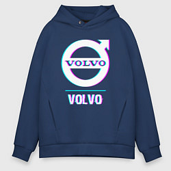 Толстовка оверсайз мужская Значок Volvo в стиле Glitch, цвет: тёмно-синий
