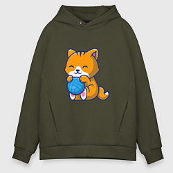 Толстовка оверсайз мужская Рыженький котик, цвет: хаки