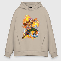 Толстовка оверсайз мужская Нацу Драгнил и Хеппи, цвет: миндальный