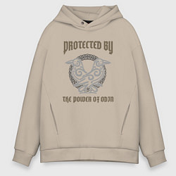 Толстовка оверсайз мужская Protected by the power of Odin, цвет: миндальный