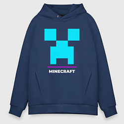 Толстовка оверсайз мужская Символ Minecraft в неоновых цветах, цвет: тёмно-синий
