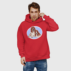 Толстовка оверсайз мужская Бассет хаунд Собаки, цвет: красный — фото 2