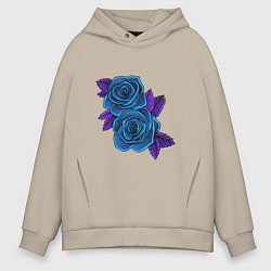 Толстовка оверсайз мужская Синие розы ночью, цвет: миндальный