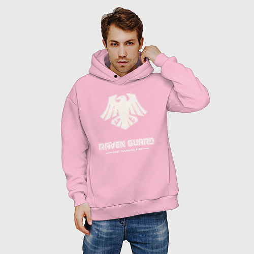 Мужское худи оверсайз Гвардия ворона лого винтаж / Светло-розовый – фото 3