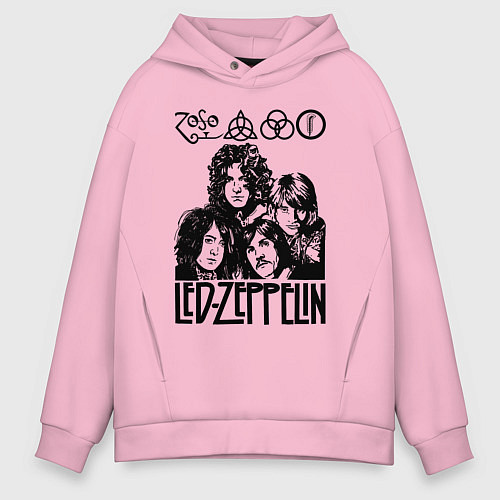 Мужское худи оверсайз Led Zeppelin Black / Светло-розовый – фото 1