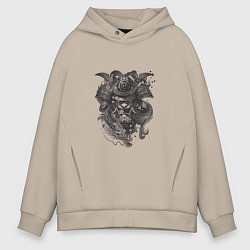 Толстовка оверсайз мужская Самурай Ирезуми, цвет: миндальный