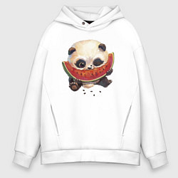 Толстовка оверсайз мужская Маленький панда ест арбуз, цвет: белый