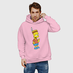 Толстовка оверсайз мужская Барт Симпсон - индеец, цвет: светло-розовый — фото 2