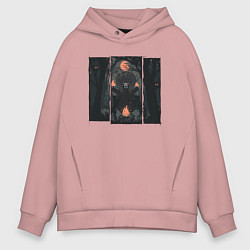 Толстовка оверсайз мужская Оранжевая луна и медведь шаман, цвет: пыльно-розовый