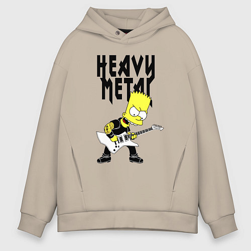 Мужское худи оверсайз Барт Симпсон - heavy metal / Миндальный – фото 1