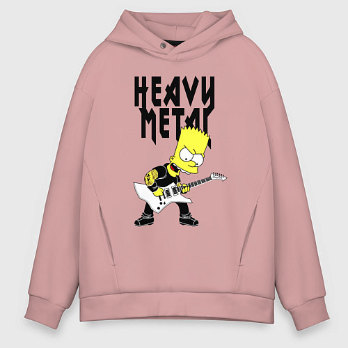 Мужское худи оверсайз Барт Симпсон - heavy metal / Пыльно-розовый – фото 1