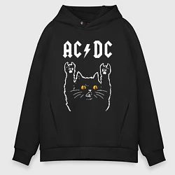 Толстовка оверсайз мужская AC DC rock cat, цвет: черный