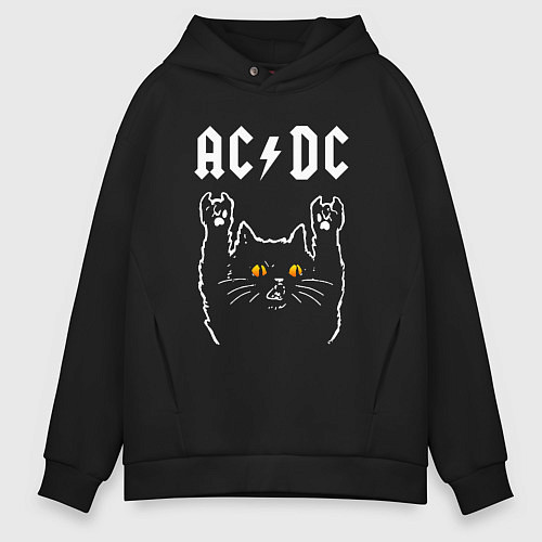 Мужское худи оверсайз AC DC rock cat / Черный – фото 1