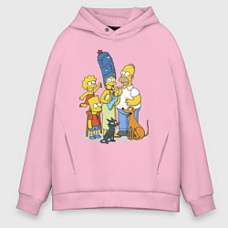 Толстовка оверсайз мужская Семейка Симпсонов встречает Новый Год!, цвет: светло-розовый