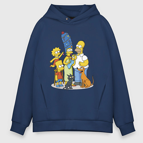 Мужское худи оверсайз Семейка Симпсонов встречает Новый Год! / Тёмно-синий – фото 1
