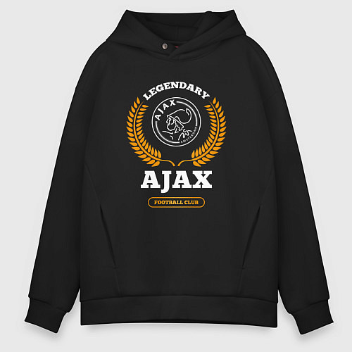 Мужское худи оверсайз Лого Ajax и надпись legendary football club / Черный – фото 1