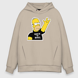 Толстовка оверсайз мужская Гомер Симпсон - Rock n Roll, цвет: миндальный