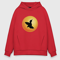 Толстовка оверсайз мужская Птичка на фоне солнца, цвет: красный