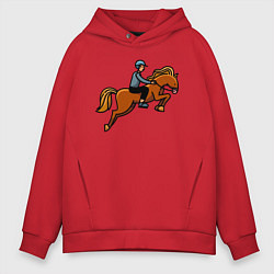 Толстовка оверсайз мужская Наездник на лошади, цвет: красный