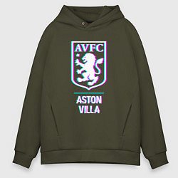 Толстовка оверсайз мужская Aston Villa FC в стиле glitch, цвет: хаки