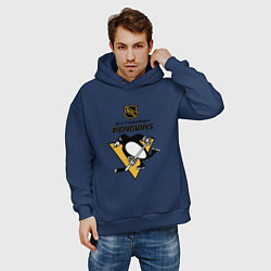 Толстовка оверсайз мужская Питтсбург Пингвинз НХЛ логотип, цвет: тёмно-синий — фото 2