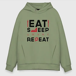 Толстовка оверсайз мужская Надпись: eat sleep Quake repeat, цвет: авокадо