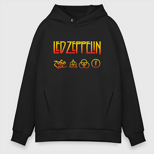 Мужское худи оверсайз Led Zeppelin - logotype / Черный – фото 1