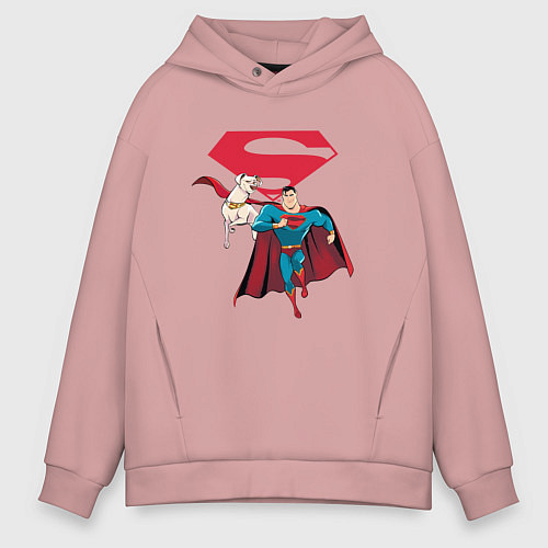 Мужское худи оверсайз Крипто и Супермен с лого DC Лига Суперпитомцы / Пыльно-розовый – фото 1
