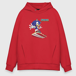 Толстовка оверсайз мужская Sonic - hedgehog - skateboarding, цвет: красный