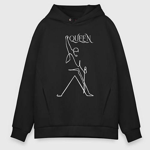 Мужское худи оверсайз Queen- Фредди и микрофон / Черный – фото 1