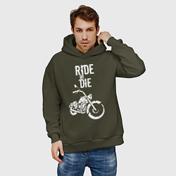Толстовка оверсайз мужская Ride or Die винтаж, цвет: хаки — фото 2