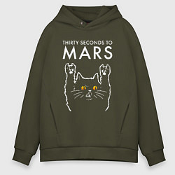 Толстовка оверсайз мужская Thirty Seconds to Mars rock cat, цвет: хаки