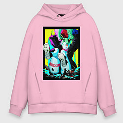 Толстовка оверсайз мужская Ребекка давит - Киберпанк аниме, цвет: светло-розовый