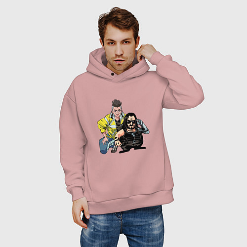 Мужское худи оверсайз Дэвид и Сильверхенд - Киберпанк / Пыльно-розовый – фото 3