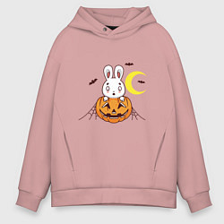 Толстовка оверсайз мужская Кролик - Хэллоуин, цвет: пыльно-розовый