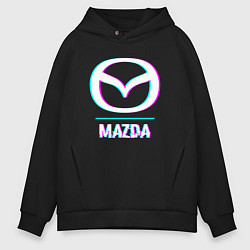 Толстовка оверсайз мужская Значок Mazda в стиле glitch, цвет: черный