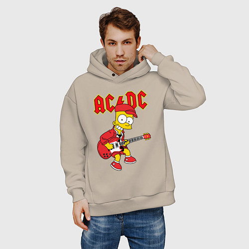 Мужское худи оверсайз AC DC Барт Симпсон / Миндальный – фото 3