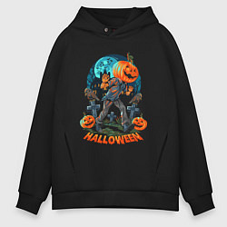 Толстовка оверсайз мужская Halloween Pumpkin, цвет: черный