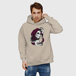 Толстовка оверсайз мужская Santa muerte snake art, цвет: миндальный — фото 2
