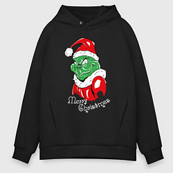 Толстовка оверсайз мужская Merry Christmas, Santa Claus Grinch, цвет: черный