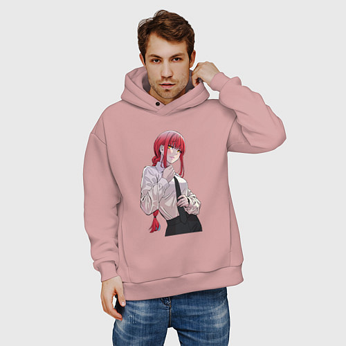 Мужское худи оверсайз Просто Макима с галстуком / Пыльно-розовый – фото 3