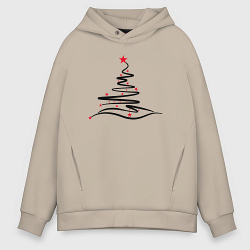 Мужское худи оверсайз Стильная Новогодняя Ёлка / Миндальный – фото 1
