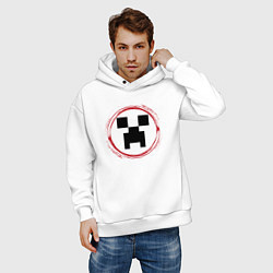 Толстовка оверсайз мужская Символ Minecraft и красная краска вокруг, цвет: белый — фото 2